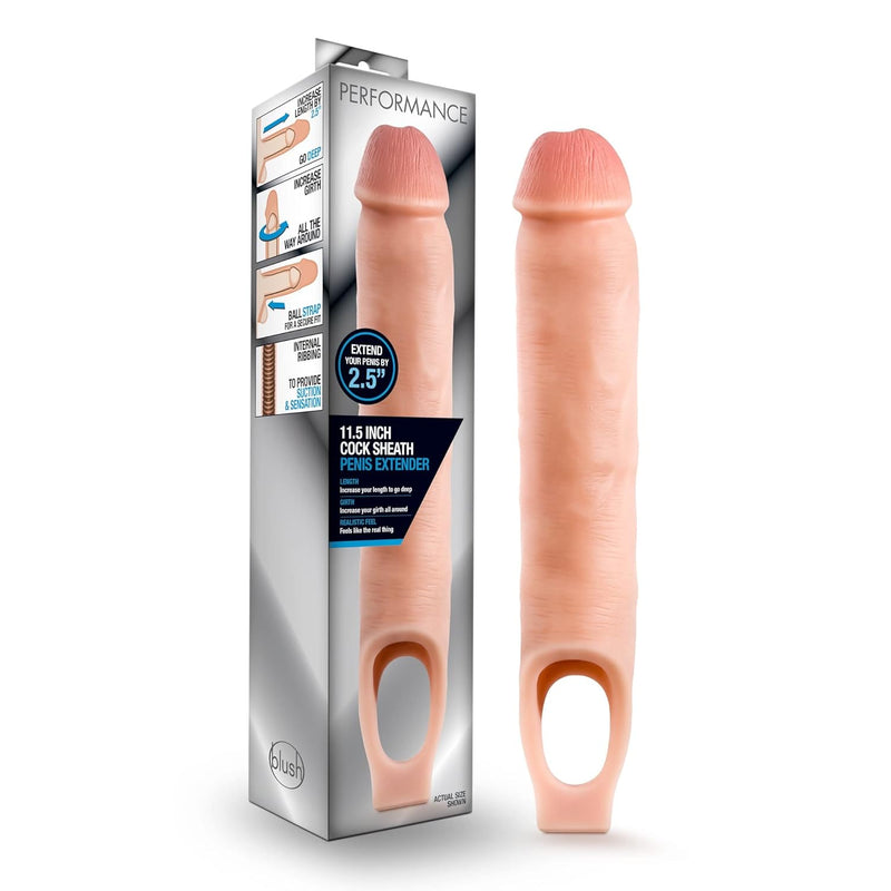 Performance - Ultra Soft X5 Plus 11.5 Inch Penis Sheath Extender - Extend Your Penis 2" - Thicken Up To 2.5"- Realistic Textured Cock Sleeve - Girth Enhancer Sex Toy For Men - Beige