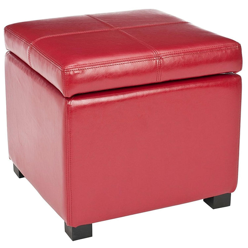 Hudson Collection Williamsburg Red Leather Square Storage Ottoman