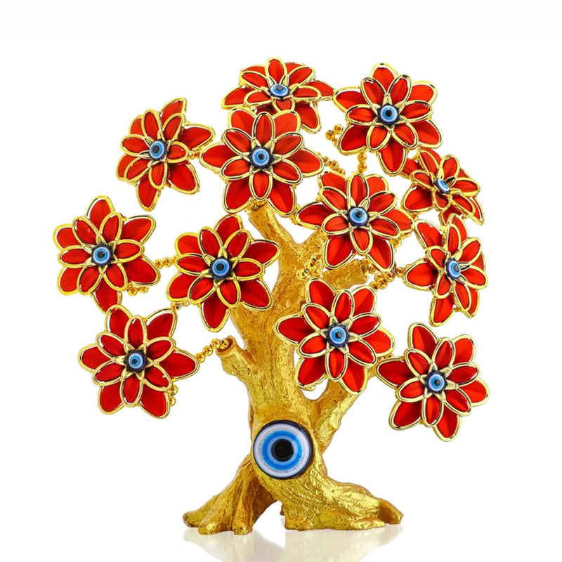 9Inch Blue Evil Eye Tree With Red Flowers Turkish Nazar Money Fortune Lucky Tr