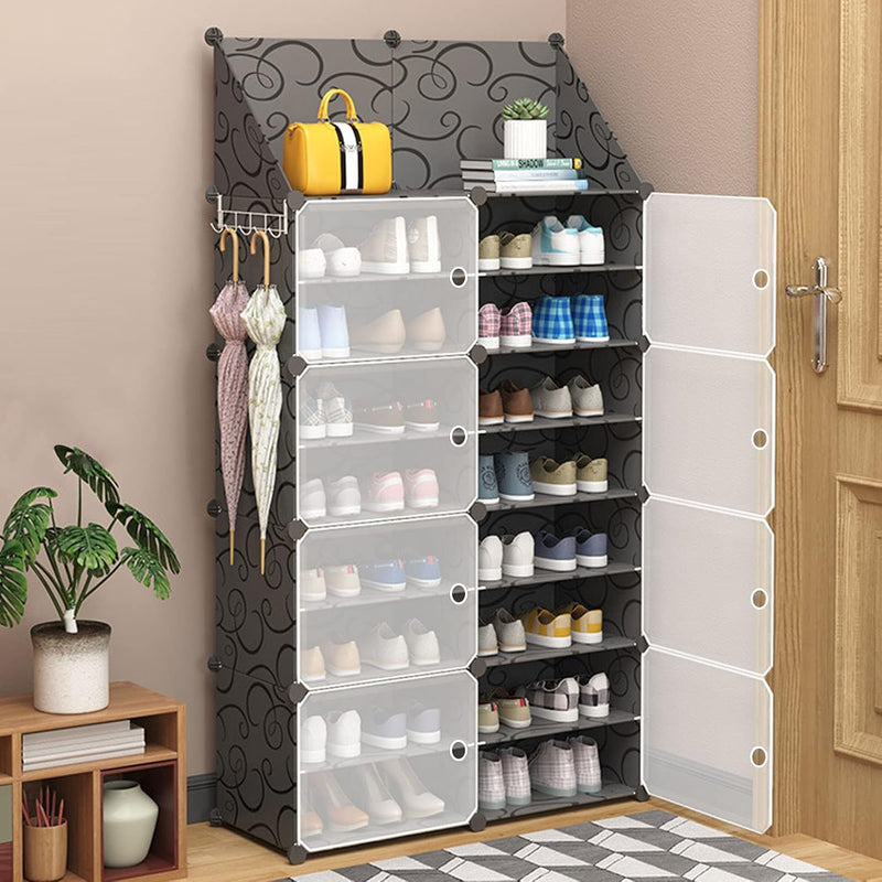 Shoe Rack Storage Cabinet With Doors, Key Holder, Portable Shoes Organizer, Expa