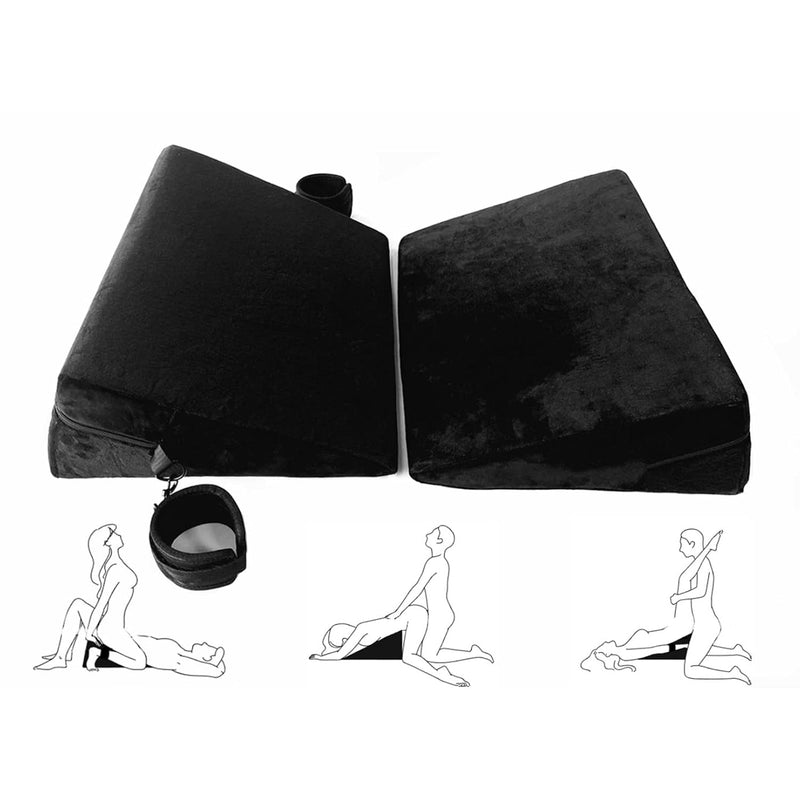 Sex Pillow Furniture Cushion 2 Pcs Bdsm Restraint Sex Toys Triangle For Couples Position Adult Women With Handcuffs (Black)