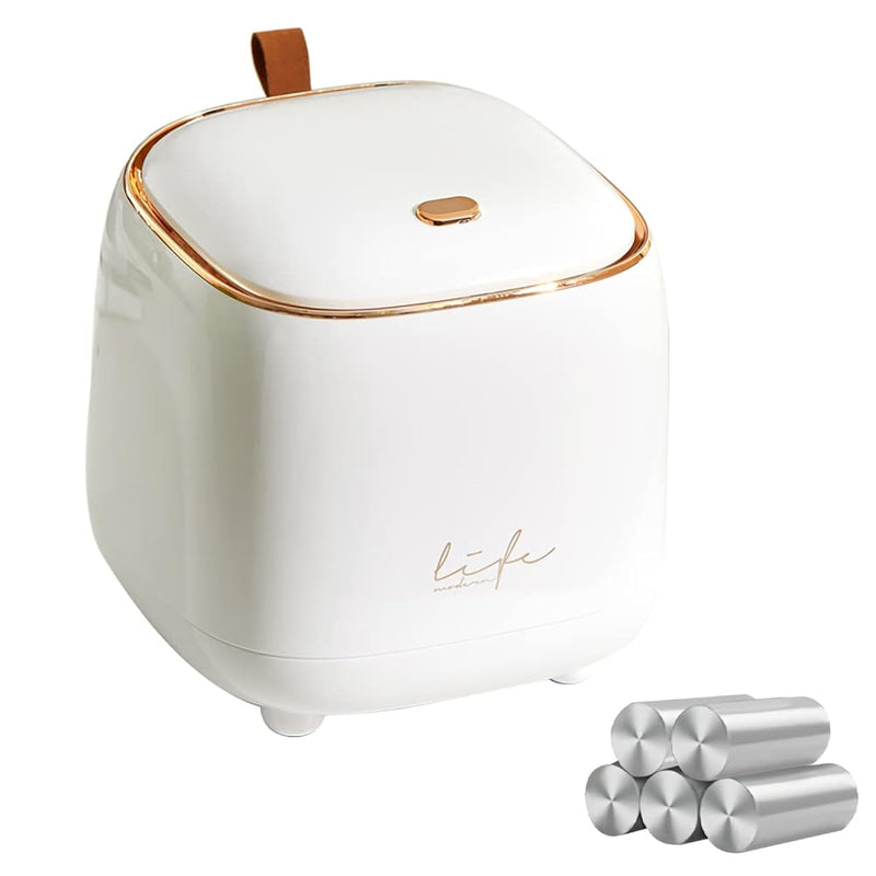 Mini Countertop Trash Can With 5 Rolls Of Trash Bags, Waste Can With Press Type