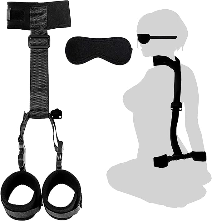 Adjustable BDSM Neck-to-Wrist Restraint Set with Collar & Blindfold for Couples