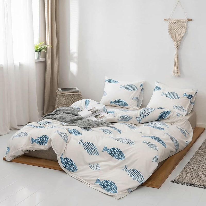 Nautical Duvet Cover King, 3 Pieces Lightweight Microfiber Duvet Cover Set, Bl