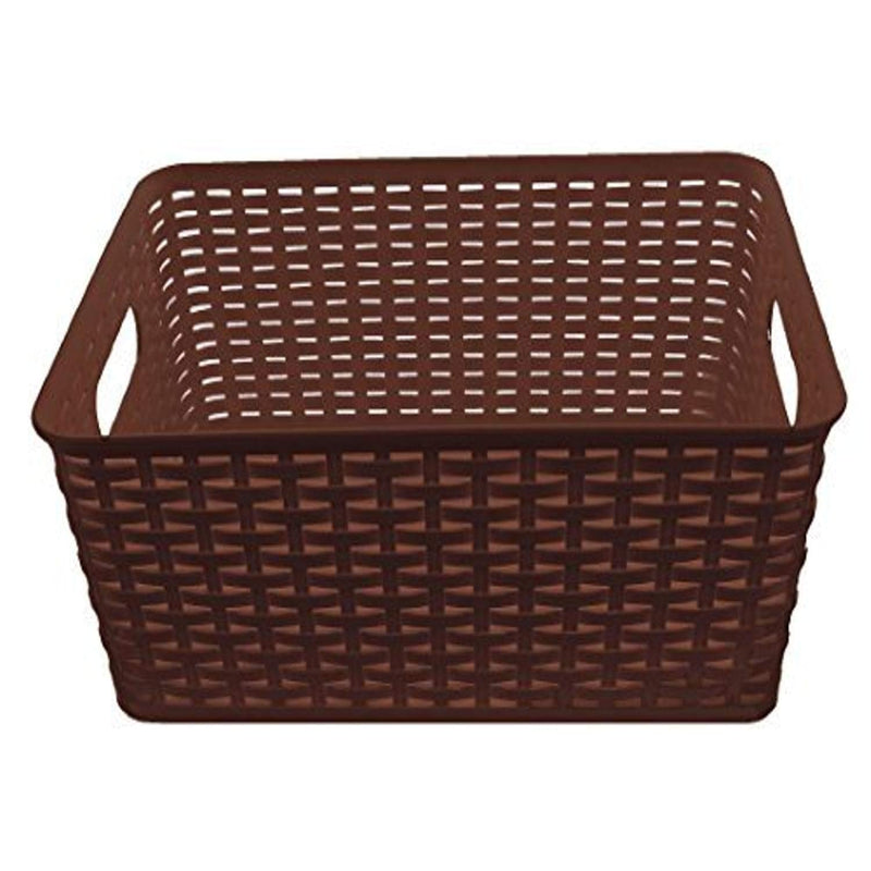 Plastic Rattan Storage Box Basket Organizer Ba426 (Brown, Large)