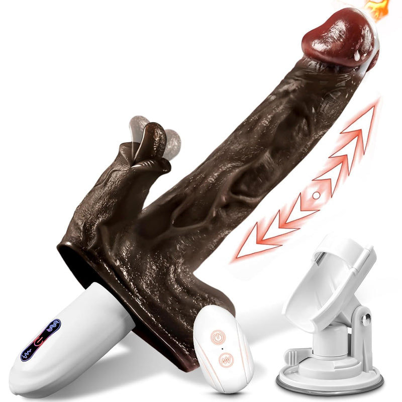 Auto Sex Machine Anal Dildo, 8 Vibrating & Thrusting Modes, Remote Control Realistic Dildo Tongue-Licking Clitoral Vibrator, Prostate Massager Anal Stimulation G-Spot Female Male Sex Toy (Brown)