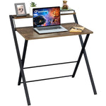 Small Folding Desk No Assembly Required, Fully Unfold 27.3 X 22 Inch 2-Tier Co