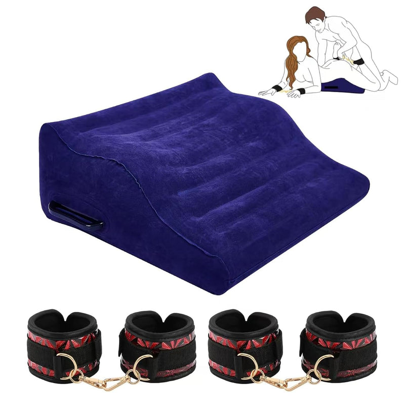Sex Pillow Adult Sex Toys With Bondage Restraints, Inflatable Couples Sex Toy Curved Sex Wedge Position Pillow Sex Furniture For Bedroom, Wrist & Thigh Bdsm Set For Deeper Position Couple Pleasure