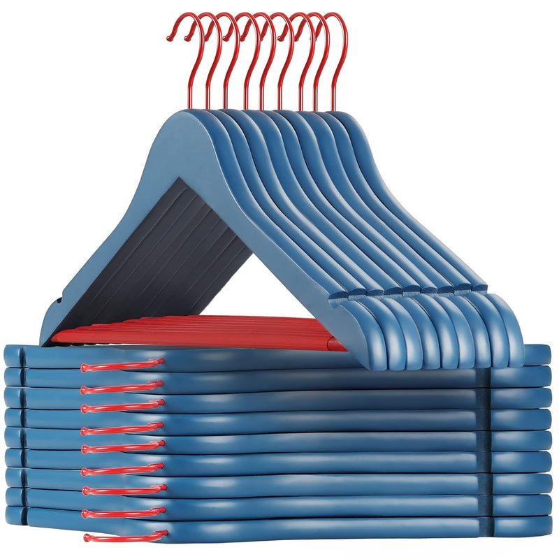 Premium Wooden Hangers With Non-Slip Pant Bar, 360°Swivel Hook And Shoulder Notc