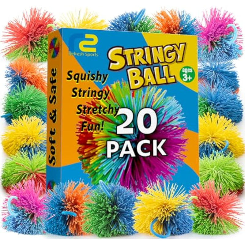 Stringy Balls & Sensory Toys For Kids 20 Pack - Stocking Stuffers For Kids Ages 4 5 6 7 8 + Year Old Gift Ideas - Best Birthday Toddler Gifts For Boys & Girls - Monkey Pom Balls Fidget Toys Party Pack