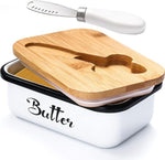 Butter Dish with Lid,Butter Dish for Countertop Metal Butter Keeper with Stainless Steel Multipurpose Butter Knife,Large Butter Container with Silicone Home Decor Kitchen Gift White