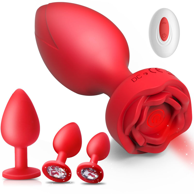 Anal Plug Sex Toys Vibrator - 4Pcs Vibrating Butt Plug Remote Control Vibrators With 10 Vibrating Rotating Modes, Adult Sex Toys & Games For Woman Men Couples Anal Vibrator Prostate Massager Red