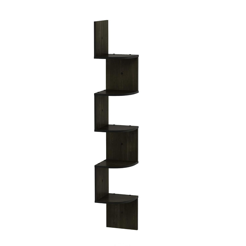 Rossi Wall Mount Floating Corner Shelf, 5-Tier Radial, Espresso