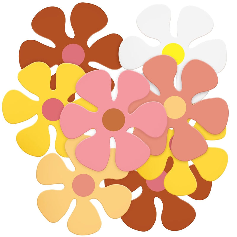 60 Pieces Retro Flower Shaped Cutouts Groovy Retro Hippie Paper Cut Party Deco