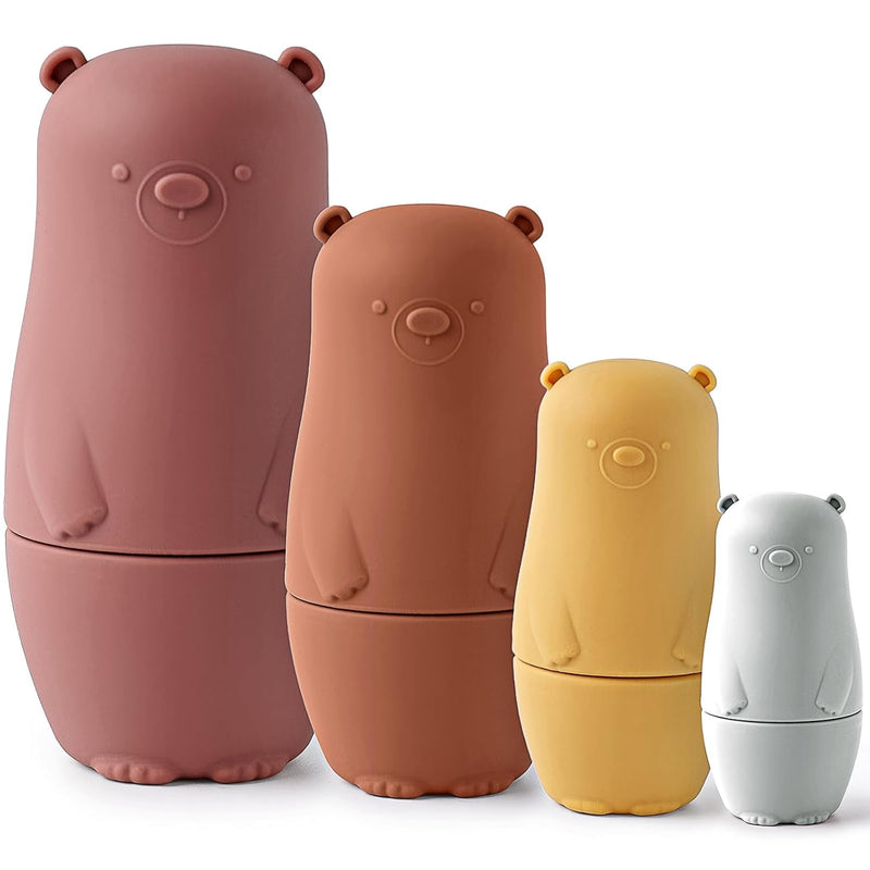 Silicone Nesting Dolls, 4 Pcs Bear Stacking Russian Nesting Doll Toys Montesso