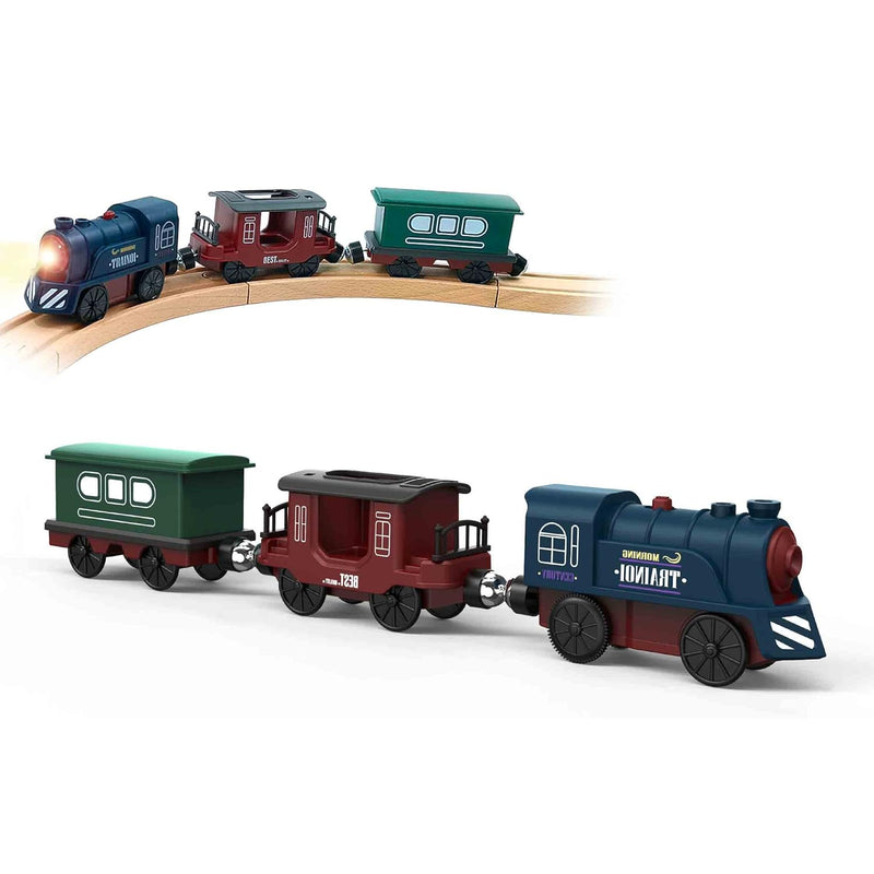Battery Operated Train For Wooden Track, 3Pcs Train Toy Set For 3 4 5+Years