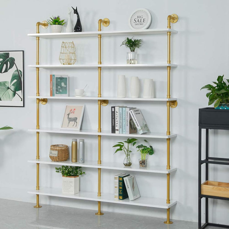 Industrial 6-Tiers Modern Ladder Shelf Bookcase,Solid Wood Storage Shelf,Displ