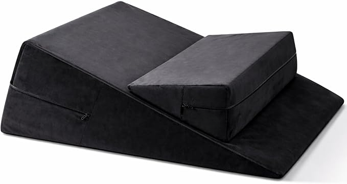 2-Piece Couples Positioning Pillow Set with Ramp & Wedge, Washable Cover