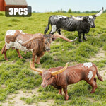3Pcs 6" Large Farm Texas Longhorn Bull Cow Toys For Toddlers, Solid Farm Animals Toys For Kids, Realistic Plastic Cow Bull Figurines Cake Toppers Birthday Gift Party Favors For Kids