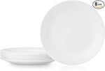 Vitrelle 8-Piece Dinner Plates Set, Triple Layer Glass and Chip Resistant, Lightweight Round Plates, Winter Frost White