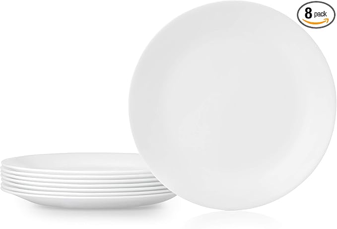 Vitrelle 8-Piece Dinner Plates Set, Triple Layer Glass and Chip Resistant, Lightweight Round Plates, Winter Frost White