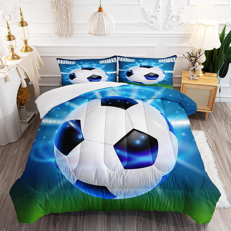3D Football Comforter Set For Boys, Queen Size Sports Bedding Comforter Soccer