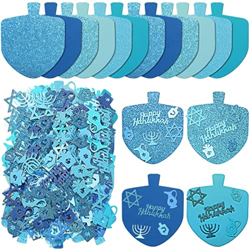 224 Pcs Hanukkah Foam Stickers, Dreidel, Menorah & Candle Glitter Craft Set