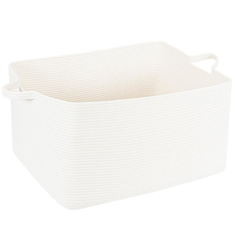 White Rectangle Storage Basket 72L Large Blanket Basket In Living Room Rope Clot