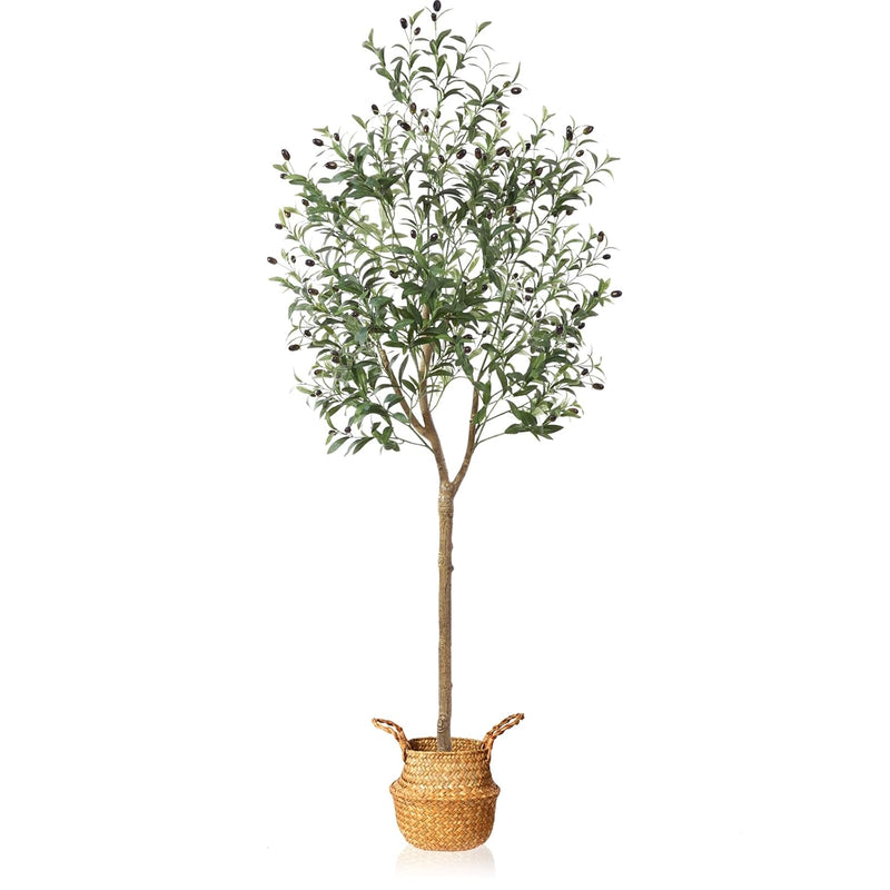 Artificial Olive Tree 6 Feet Fake Olive Silk Plant And Handmade Seagrass Baske