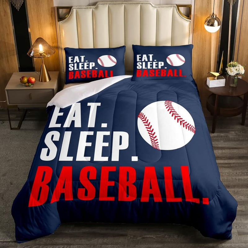 Baseball Comforter 3D Ball Sports Bedding Set For Boys Girls Women Men Blue Ea