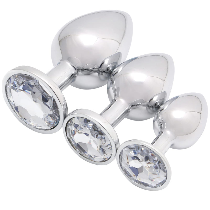 Store 3 Piece Luxury Jewelry Design Fetish Stainless Steel Anal Butt Plug With Penis Condom, White, 10.4 Ounce