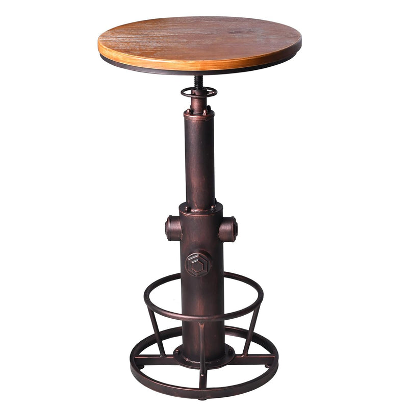 Industrial Bar Table Swivel Round Wooden Top Height Adjustable 38.6-44.4Inch V