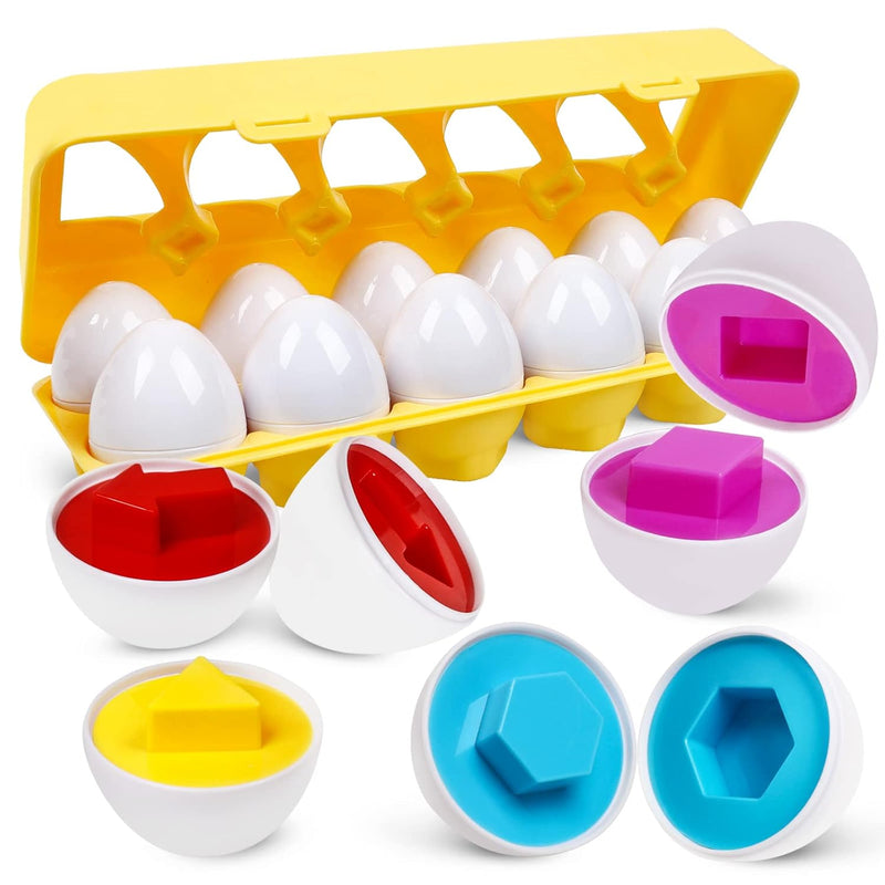 Easter Matching Eggs for Toddlers, 12 pcs Set Color & Shape Egg Puzzle Toys