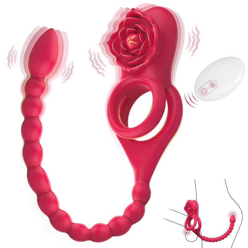 Upgraded Vibrating Penis Ring Sleeve With Rose Clitoral Vibrator, Cock Ring Remote Control Anal Butt Plug Prostate Massager 10 Vibration Modes Stimulator Couples Adult Sex Toys For Men Women