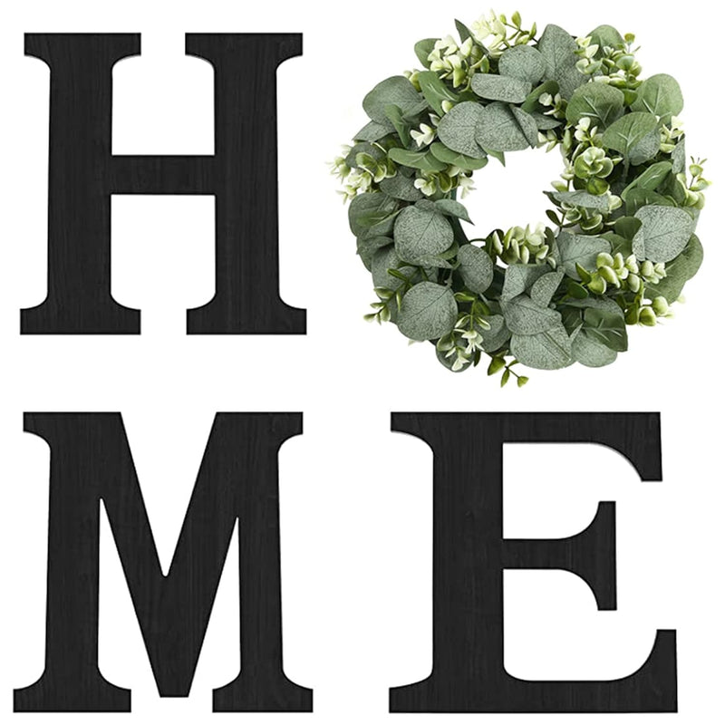Wood Home Sign With Artificial Eucalyptus Wreath For O, Hanging Farmhouse Wall
