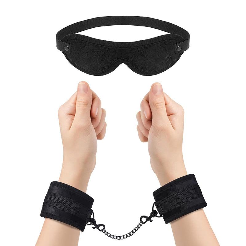 Blindfold And Faux-Fur-Lined Handcuffs Set, Temptation Soft Bondage