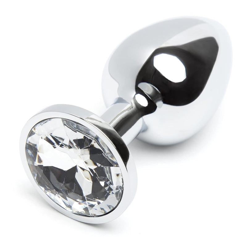 Jewelled Butt Plug - 2.5 Inch Metal Anal Plug - Beginner Friendly Tapered Tip - Waterproof Clear