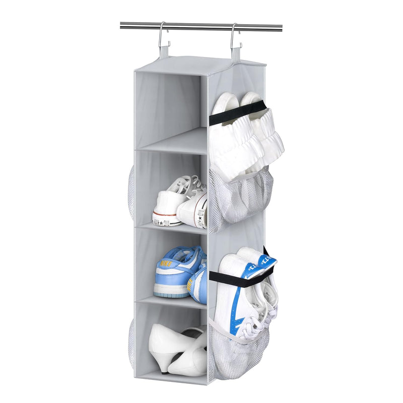 Short Hanging Shoe Organizer For Closet Storage With Mesh Side Pockets Holds 8 P