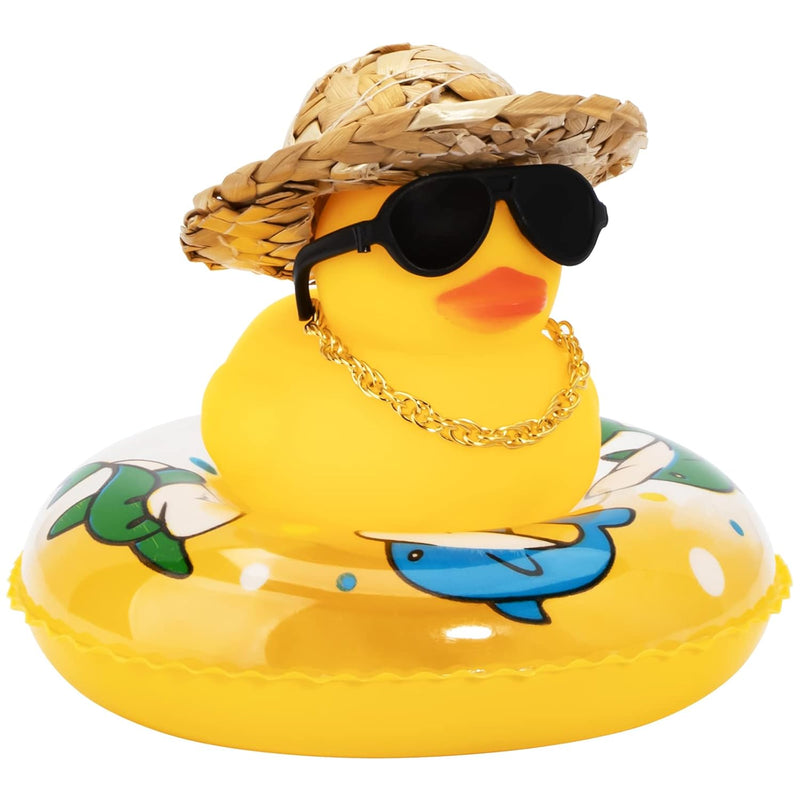 Car Rubber Duck, Yellow Duck Decoration Dashboard With Sun Hat Swim Ring Ne