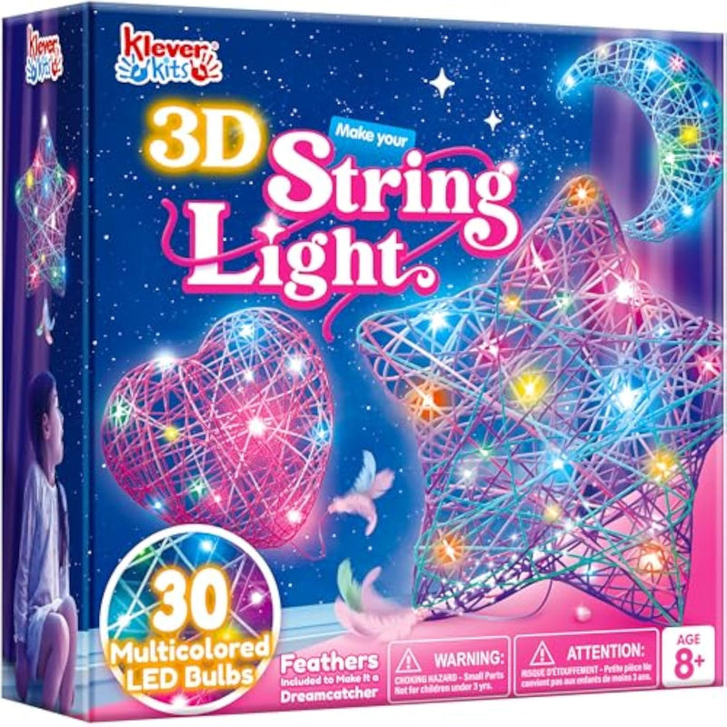 3D String Art Kit for Kids Ages 8+ with 30 Multicolor LED Bulbs