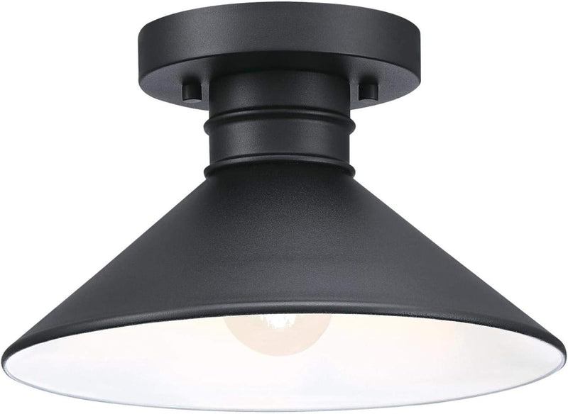 6112900 Watts Creek 11 Inch Rustic/Arts & Crafts One-Light Outdoor Semi Flush Mount Ceiling Light, Dark Sky Friendly, Textured Black Finish