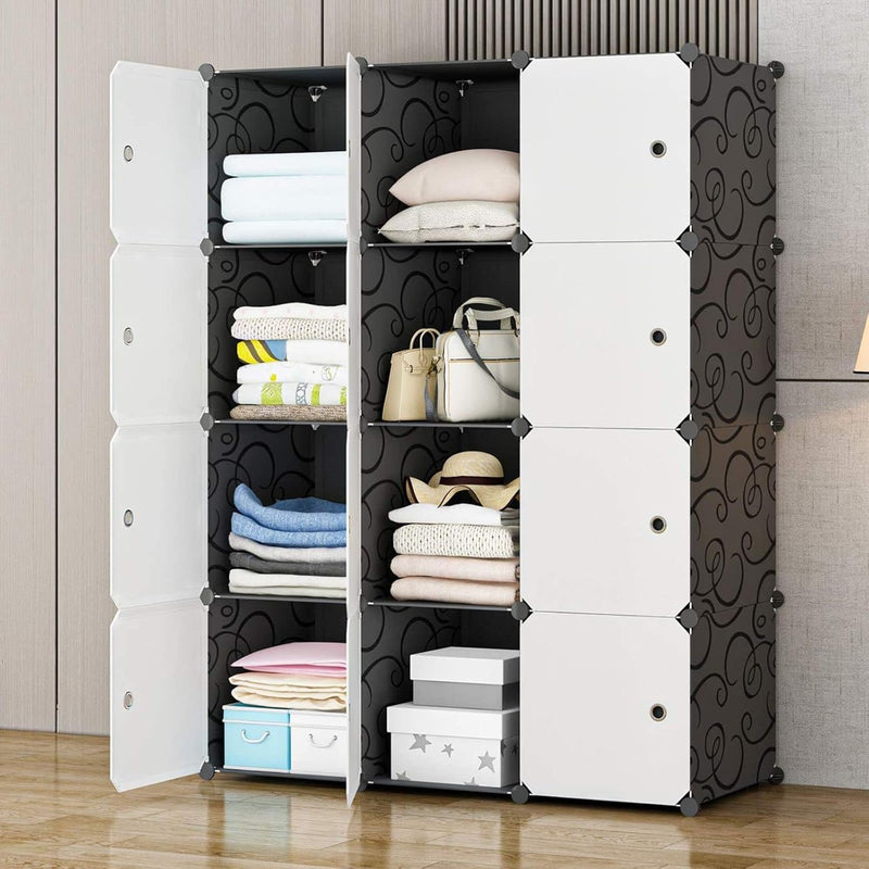 12 Cube Large Storage Organizer With Doors, 14×18Inches Deep Stacking Storage Cu