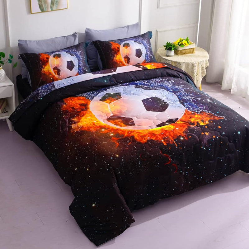 Football Soccer Comforter Set Bed In A Bag Queen Size 3D Galaxy Soccer Ball Sp