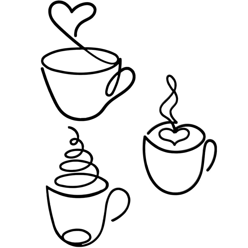 3 Pieces Coffee Cup Metal Wall Art Wire Coffee Cat Sign Wire Wall Decor For Ki