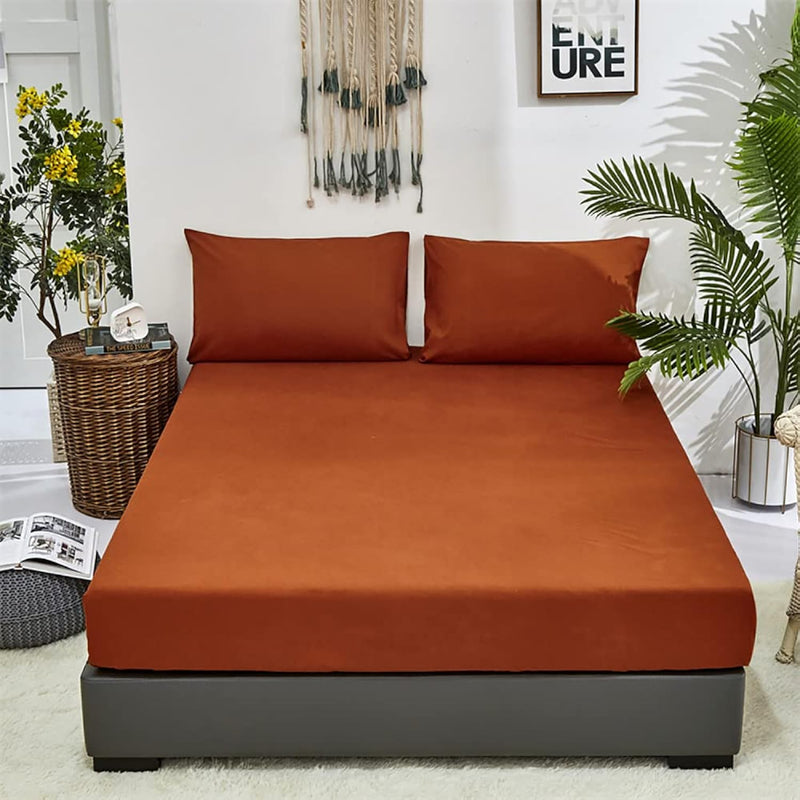 Solid Rust Bed Sheet Set Burnt Orange 4 Pieces Bedding Sheet Set 1 Fitted Shee