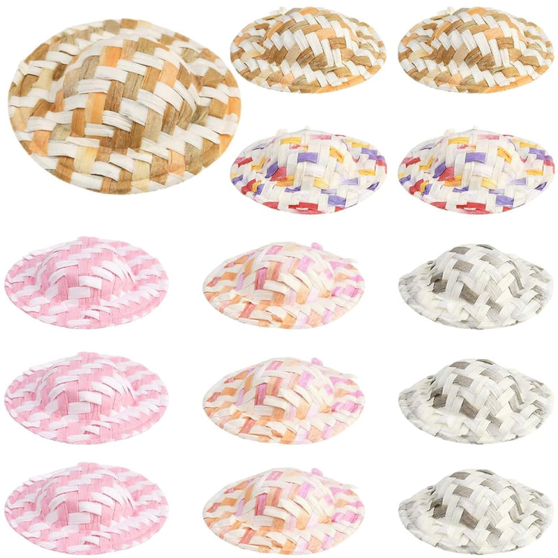 40 Pcs Mini Woven Straw Hats, 1.5 Inch Colorful Cowboy Caps for DIY Crafts