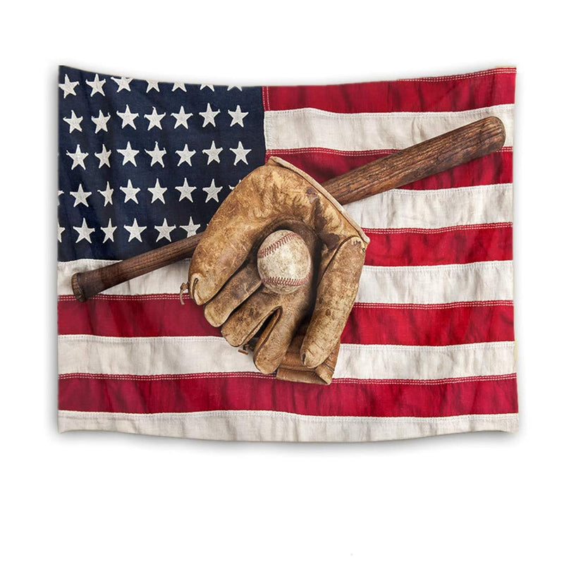 Sport Tapestry Baseball Glove And Bat Wall Hanging American Flag Wall Tapestry