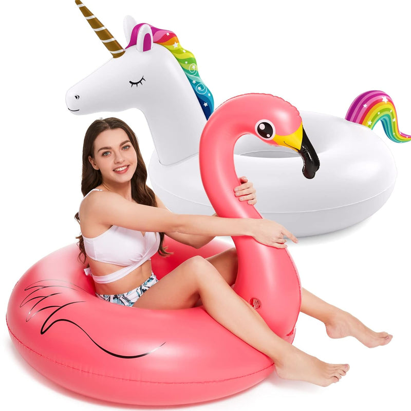 Inflatable Unicorn Flamingo Pool Floats - Jasonwell 2 Pack Pool Floaties In