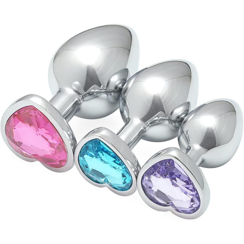 Store 3 Pcs Luxury Jewelry Design Fetish Heart Metal Anal Butt Plug(Mixed-1)