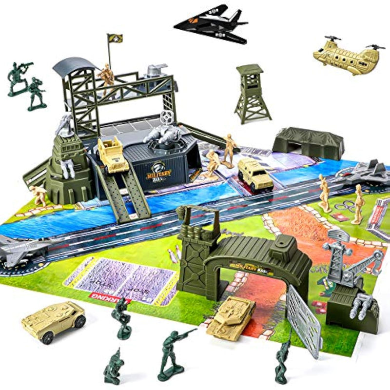 47 Pieces Military Base Set, Army Men Playset With Vehicles Accessories,Soldier Army Men And Play Map,Mini Army Toy Tank,Warplane,Helicopter Playset Plastic Christmas Toys Gifts For Kids Boys